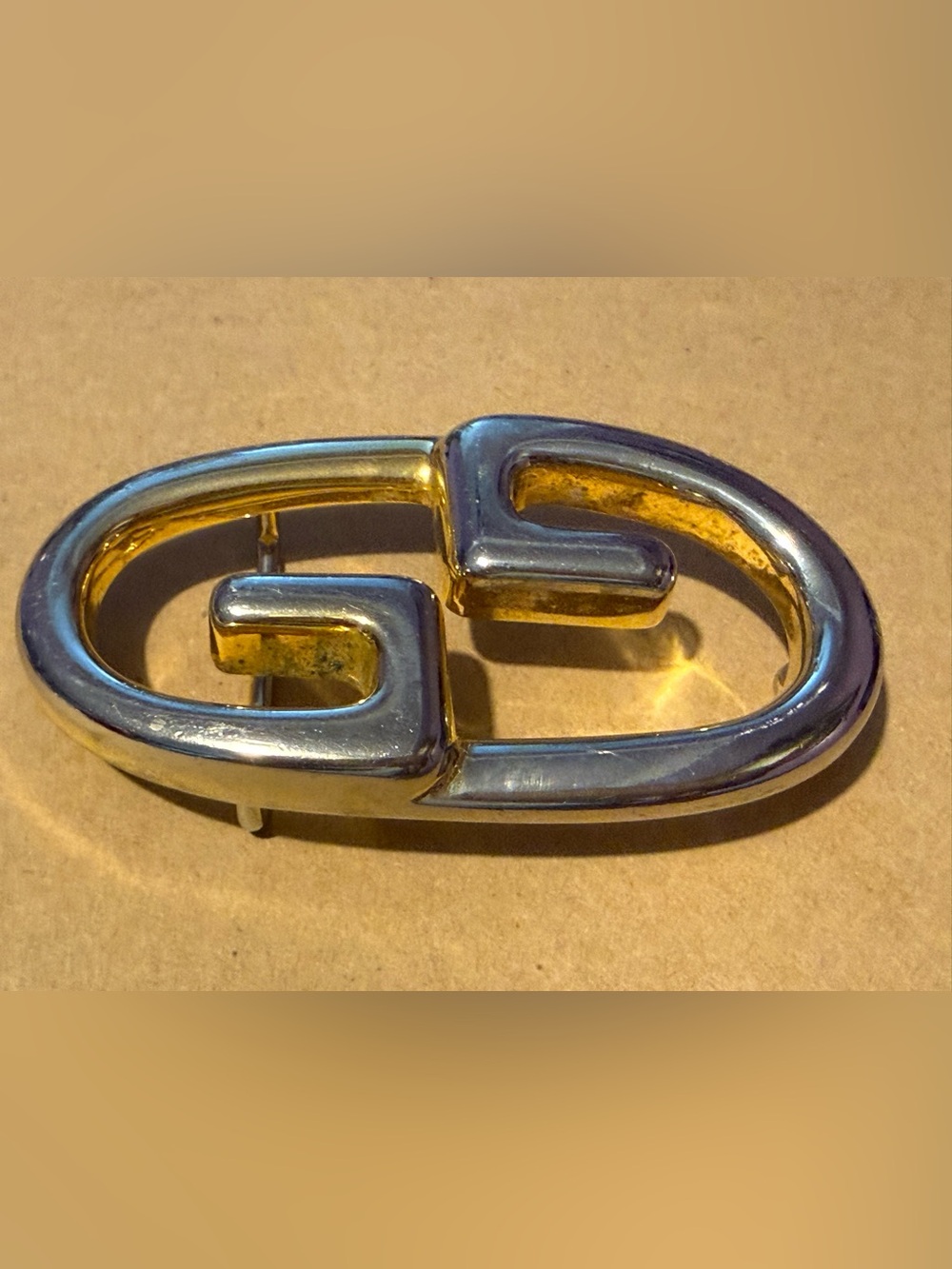Gucci Two-Tone Interlocking G Buckle Brooch - Gold & Silver
